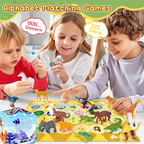 Alphabet Mystery Box for Kids - 26 PCS Animal Figurines Letter Matching Game, Montessori Educational Toy for Ages 3-8
