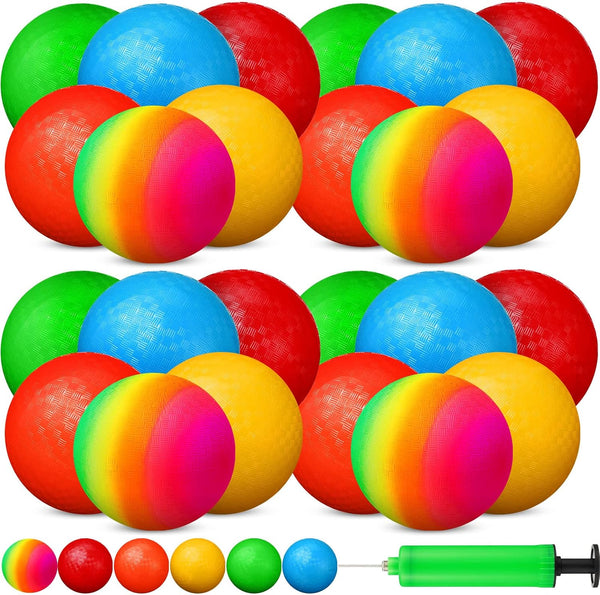Vinsot 12 Pack 8.5 Inch Playground Balls - Bouncy Balls for Kids with Hand Pump for Indoor & Outdoor Games