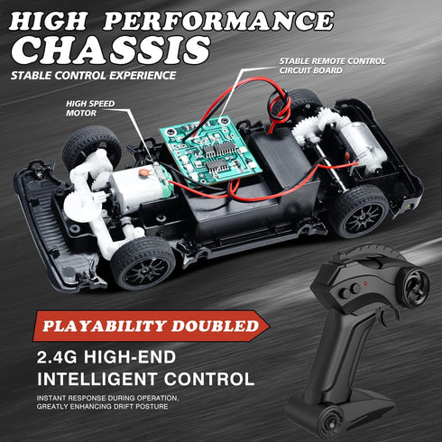 1:24 25KM/H(Peak) 4WD RC Drift Car Scale Remote Control Vehicle with Drift, JDM Drift rc Cars with LED Lights USB