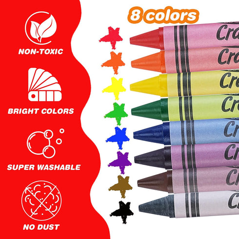 24 Pack 8 1-3 4-8, WOSWEL Super Washable Jumbo Crayons Bulk, Crayons with Bright Colors, Non-Toxic Easy-Grip