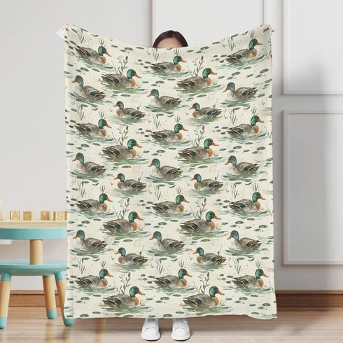 KuphiL10C Kids-30x40 Unisex Mallard Ducks Theme Baby Nursery Throw Gift Blanket for Boys Girls, Cute Ducks Leaves
