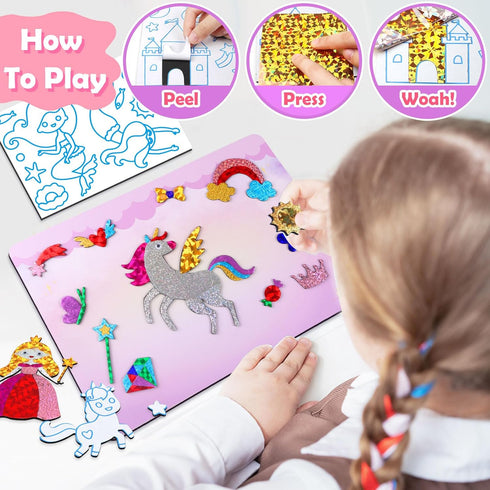 ZMLM Foil Fun Art Kit for Kids: Foil Art Crafts Princess Unicorn Gift for 4-9 Year Old Girls, Mess Free Art Supplies