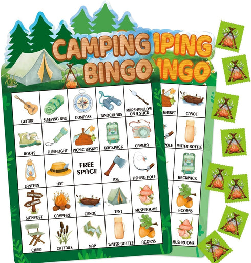 Fancy Land Camping Bingo Game for Kids 24 Players Die Cut Outdoor