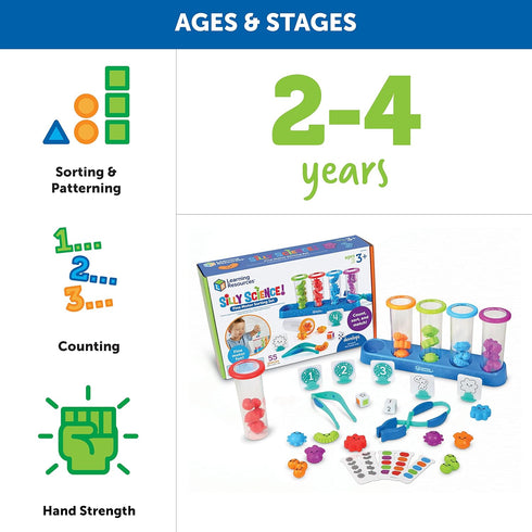 Learning Resources Silly Science Fine Motor Sorting Set, STEM Toys for Kids, 55 Pieces, Educational Toy for Boys and