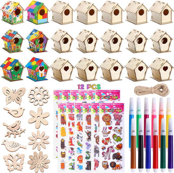 Tuanse 107 Pcs Wooden Birdhouse DIY Kits Includes 21 Unfinished Wood Mini