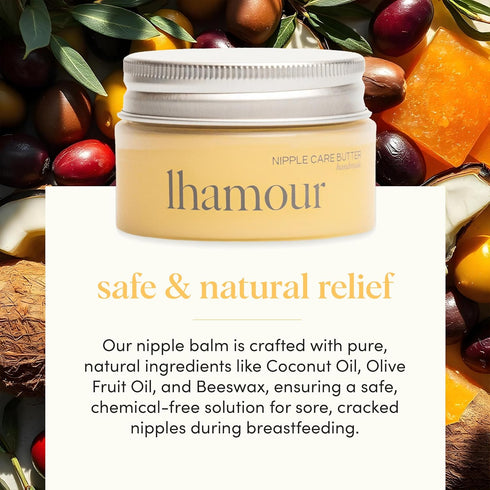 100% 1 oz Lhamour Natural Nipple Butter for Breastfeeding Moms, Soothing Nipple Cream with Coconut & Olive Oils
