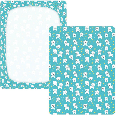 miaozhen 1 Pack 52x28 Cotton Baby Crib Sheets for Boys Girls Soft Breathable Cartoon Cute White Dog Star Crib Mattress