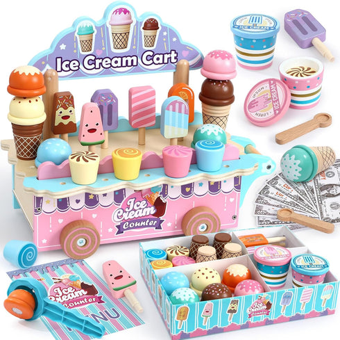 Atoylink Wooden Ice Cream Toys for Kids Pretend Play Food Toys with