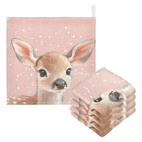 YETTASBIN 4 3 Pack Cute Deer Muslin Baby Hand Washcloths, Soft Cotton Bath Face Towel, Layers Extra Absorbent Feeding