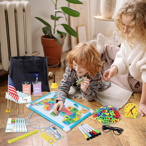 Gifts2U Sets Pretend Play School for Kids - With Teacher Bag, Whiteboard, Learning Clock, Educational Posters