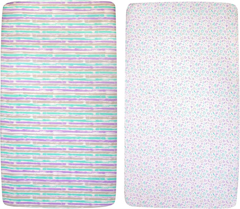 2 Pack 28x52 Dreams & Doodles Microfiber Fitted Crib Sheets for Baby Girl, Boy & Neutral