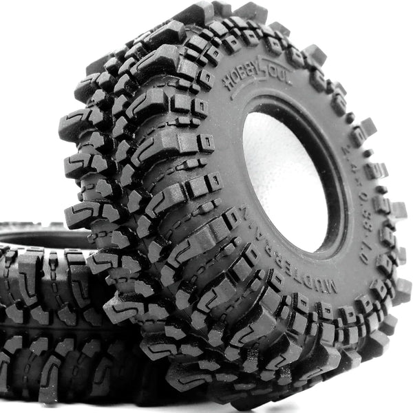 HOBBYSOUL 2pcs 1.0 Tires, 61 * 22.4mm Soft Sticky Mud Crawler Tires for RC 1/18 TRX4M 1/24 SCX24 AX24 FCX24 Enduro24