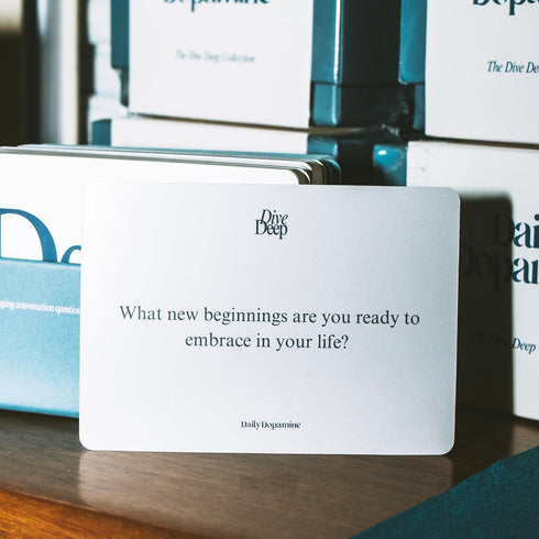 Daily Dopamine Dive Deep Conversation Cards - Get to Know Each-Other Ice-Breaker - Deep & Meaningful Conversations