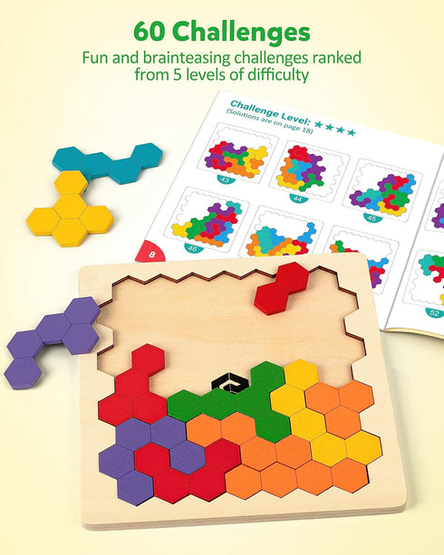 Coogam Wooden Tangram Puzzle - Color Shape Pattern Jigsaw Brain Teasers, Montessori STEM Educational Toys Gift for All