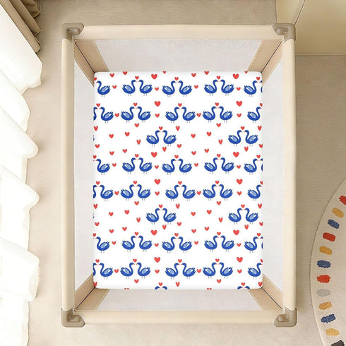 miaozhen 1 Pack 52x28 Cotton Baby Crib Sheets for Boys Girls Ultra Soft Cartoon Animal Swan Red Heart Muslin Crib