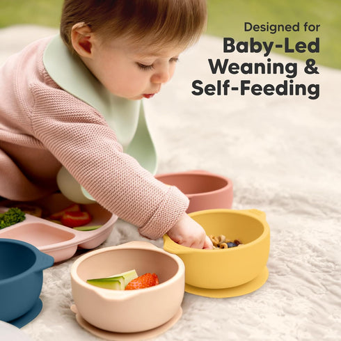 2-Pack KeaBabies Baby Bowls with Suctions, Lids - Silicone Toddler Suction Bowls for Baby Boy, Girl, Kids, Food Grade