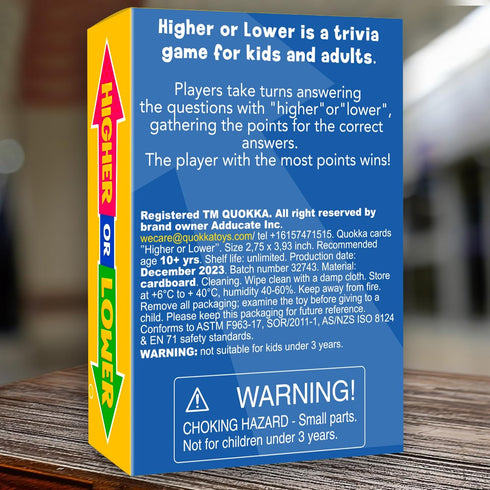 QUOKKA Board Game for Kids 8-12 - Family Card Game for Kids and Adults, Higher or Lower Guess Fun Questions