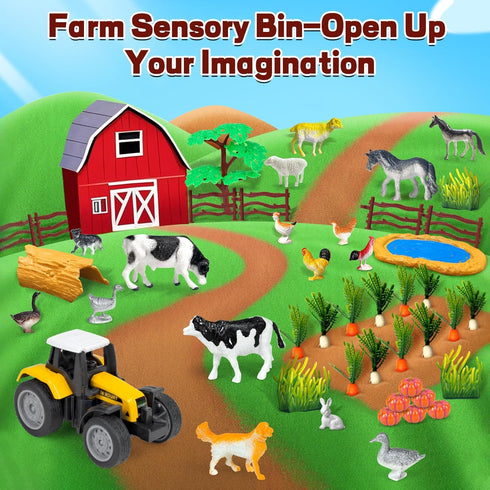 Playset,Indoor 3 4 5 6 7 Sensory Bins Farm Animals Toys for Toddlers,Sensory Toys Play Sand Art Kit with Sandbox & Farm