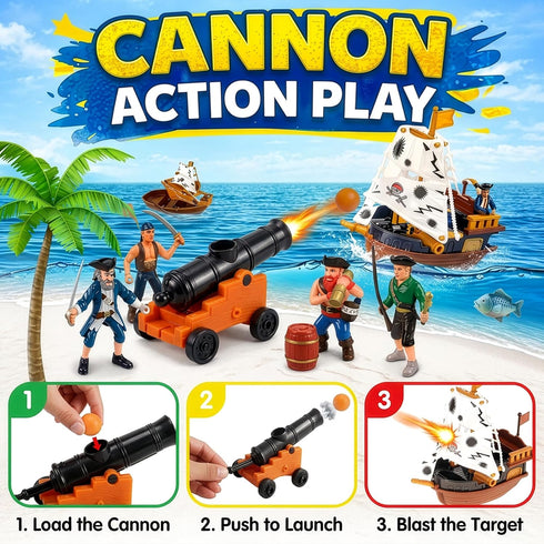 Playset Liberty Imports Bucket of Pirate Action Figures Toys with Pirate Ship, Boat, Treasure Chest, Cannons, Shark