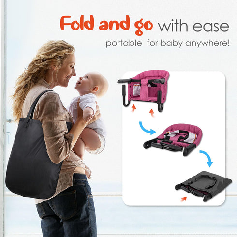 6-36 Hook On High Chair - Portable & Foldable for Babies Months, Family & Travel Use with Carry Bag(Rose Red)