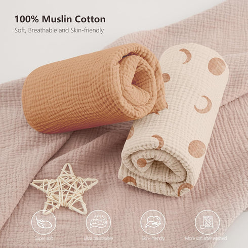 100% 52"x28" 2 Pack Bearmoss Muslin Crib Sheets Cotton Baby Bed Sheets Soft&Breathable Nursery Sheet for Standard Crib