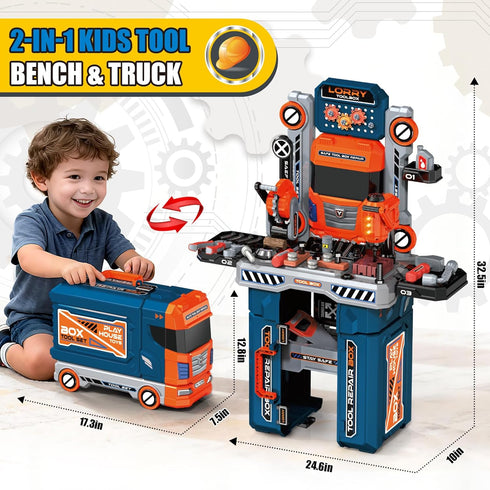 65 Set, 2-in-1 Set 3 4 5 6 7 8 Pcs Kids Tool Kids Tool Box & Bench, Toddler Tool with Electric Drill and Power Miter