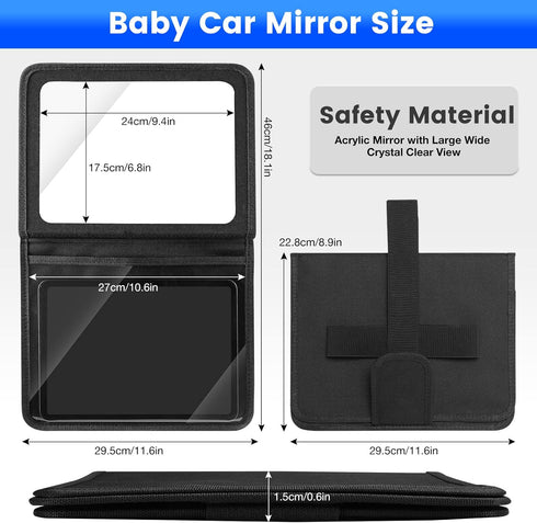 Baby Car Mirror with Adjustable Tablet Holder, Road Trip Essentials for Kids, Backseat Mirror to See Rear Facing