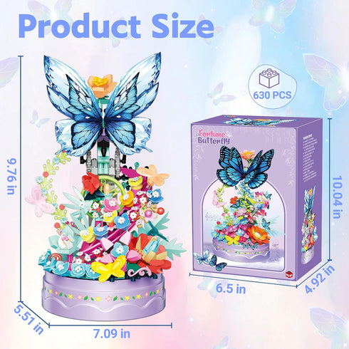 louyebh Set Girls(630PCS) Flowers Music Box Building Block with Light, Botanical Collection Mini Brick Music Box