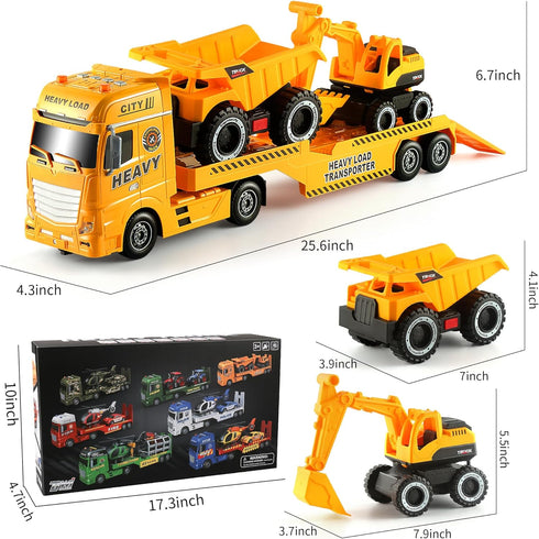 Toys,25.6" 3 4 5 6+ Dwi Dowellin Construction Carrier Truck Kids Semi-Trailer Toy with Excavator and Dump Truck,Gifts