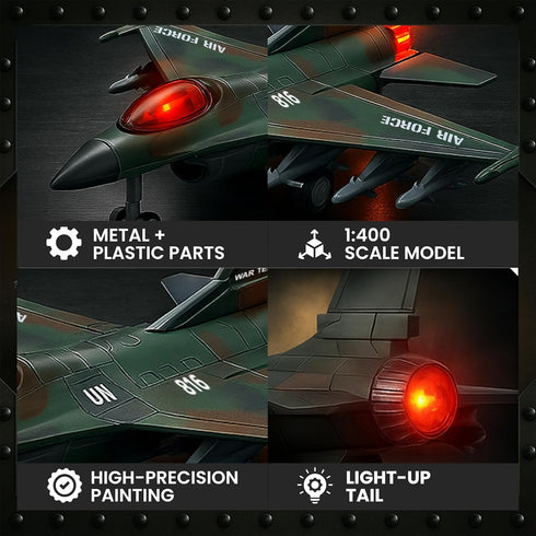 1:400 Pullback Diecast Fighter Jet Toy Military Falcon Replica Model - Scale Airplane Metal Alloy Aircraft Vehicle