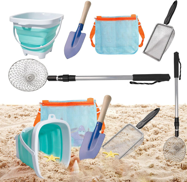 10 Pack Beach Toys Set Adjustable Extra Long Sand Sifter Mesh Shovel