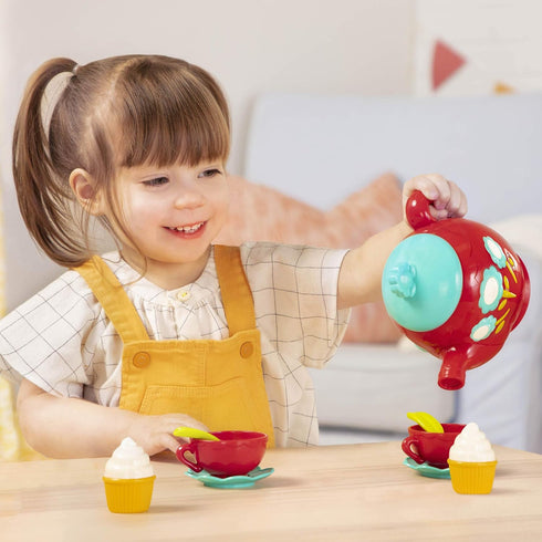 Battat Pretend Play Tea Set with Singing Teapot, Musical Toddler Toys, Cups & Saucers for 3 Years+