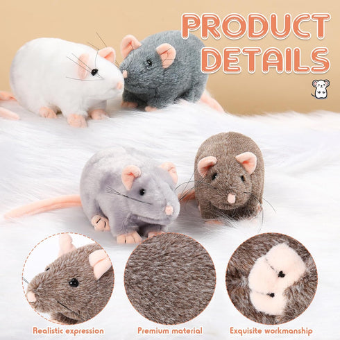 Honoson 8 Pcs Rat Plush Mouse Stuffed Animal, 7 Inch Fake Rat Toys, Cuddly Realistic Plushies for Birthday Halloween