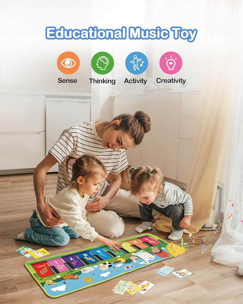 1 5 FOKI Floor Piano Mat for Toddlers, Sensory Educational Dancing Musical Keyboard Carpet Toy, Animal Sounds Touch