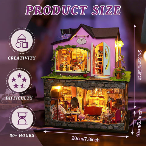 Miniature House Kit, DIY Dollhouse Kits with Lights and Dust Cover, The for Family & Friends, Creative Craft Kit