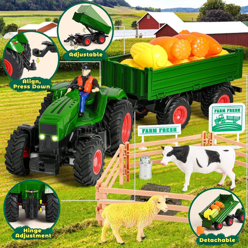 Set 2 3 4 5 6 7 8 FRUSE Remote Control Tractor Toy,RC Tractor & Truck and Trailer,Truck Toys with Rechargeable