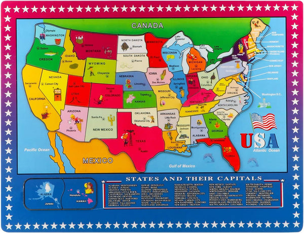 Joqutoys Wooden USA Map Puzzle - 46 Pieces Educational Geography Puzzle for Kids, United States Map Gift
