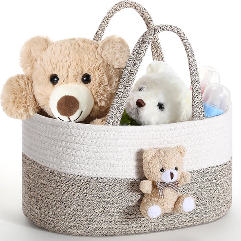 FoldTier Bear Diaper Caddy Organizer Cart Storage for Nursery with Handle, Bear
