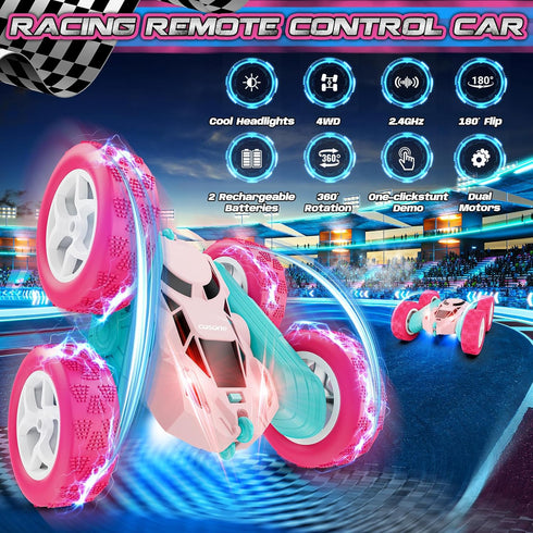 2.4 360 6 7 8 9 10 11 12 cosone RC Cars, Pink Remote Control Car for Girls, GHZ Double Sided RC Stunt Car Rotating