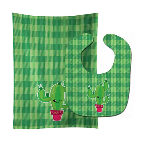 Caroline's Treasures BB6848STBU Cactus Plaid Baby Bib & Burp Cloth Easy-Clean Baby Bib Baby Feeding Accessory Baby Mealtime Essential