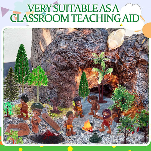 27 Pcs Primitive Man Figurines Kit, Diorama Supplies with Mini People Figures, Mixed Model Trees and Stone for