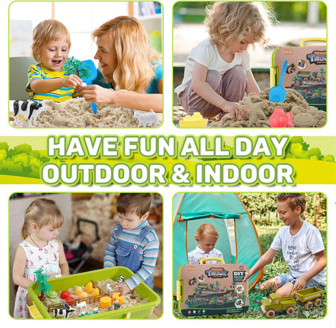 2.2lb Playset, 3 4 5 6 Eaciilee Play Sand Farm Toys, Farm Sensory Bins with Play Sand, Animal, Take Apart Truck Trailer