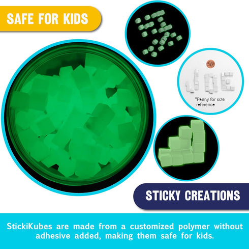 KOMARC GAMES StickiKubes, Mini Stacking Cubes That Stick to Anything, Non Toxic Kid Safe Sticky Blocks, 125 Cubes