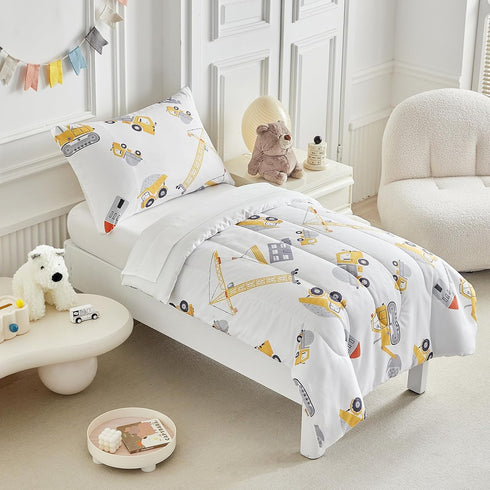 4 Set Set Set Bulldozer Pieces Toddler Bedding for Boys Toddler Bed Cute Toddler Bed in a Bag with Sheet and Pillow