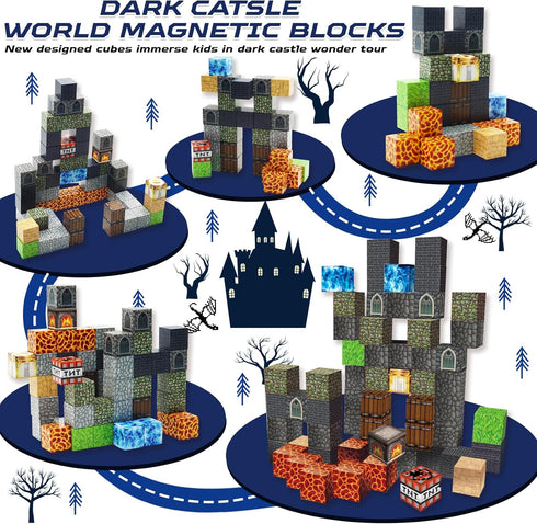Magnetic Blocks - 60PCS Dark Castle Magnet World Set, STEM Sensory Toys for 3-10 Year Olds