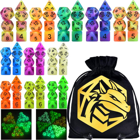 Glow in The Dark DND Dice Set, 11 x 7 Polyhedral Dice (77pcs) for Dungeons and Dragons Tabletop Role-Playing Games