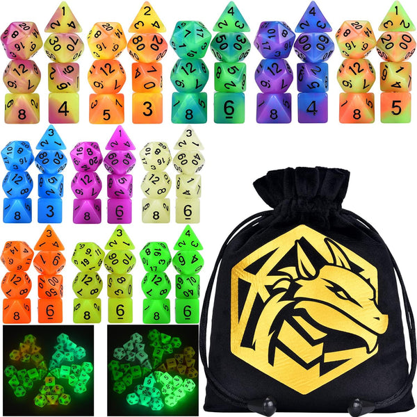 Glow in The Dark DND Dice Set, 11 x 7 Polyhedral Dice (77pcs) for Dungeons and Dragons Tabletop Role-Playing Games