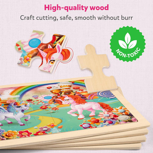 SYNARRY Large Unicorn Princess Fairy Wooden Puzzles Gift Box (12.2*9.4 in) - 24 Pcs for Kids Ages 4-6