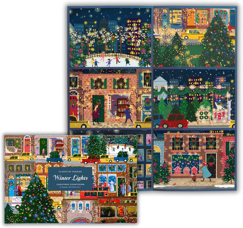 Galison Winter Lights Christmas Countdown – 12 Days of Puzzles Featuring Images of Winter City Fun