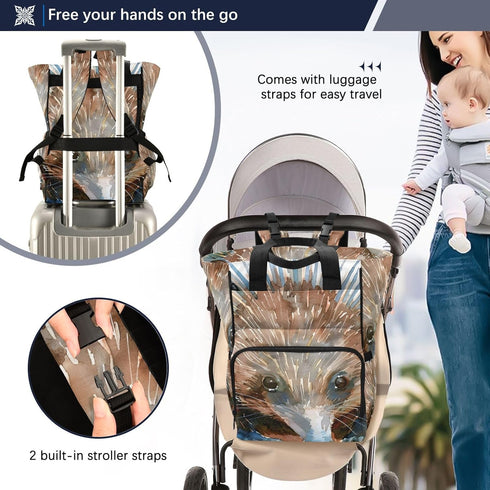 SUABO Backpack Baby Diaper Bag Watercolor Echidna Face Large Bag Waterproof Travel Diaper Bags for Moms and Dads